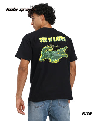 Guy in Street Style 'Alligator' Black 240 GSM 100% Cotton Puff Printed Oversize Tee HG x FLYAF - Back