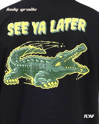 Guy in Street Style 'Alligator' Black 240 GSM 100% Cotton Puff Printed Oversize Tee HG x FLYAF - Back Close Up