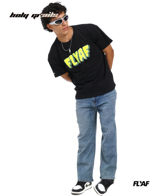 Guy in Street Style 'Alligator' Black 240 GSM 100% Cotton Puff Printed Oversize Tee HG x FLYAF - Front Full