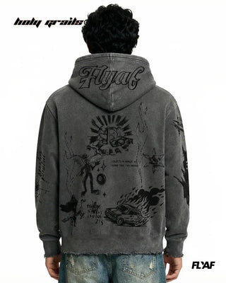 Guy in Street Style 'Ashes Anthem' Grey 360 GSM 100% Cotton Screen Printed Oversize Hoodie HG x FLYAF - Back