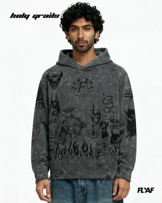 Guy in Street Style 'Ashes Anthem' Grey 360 GSM 100% Cotton Screen Printed Oversize Hoodie HG x FLYAF - Front