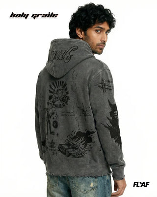 Guy in Street Style 'Ashes Anthem' Grey 360 GSM 100% Cotton Screen Printed Oversize Hoodie HG x FLYAF - Side
