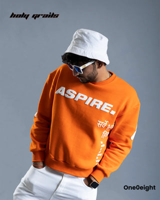Guy in Street Style 'AspireMaryada' Orange 350 GSM 100% Cotton Biowash Puff Print Oversize Sweatshirt HG x One0eight - Front