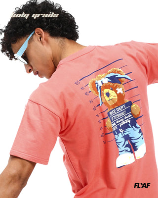 Guy in Street Style 'Bad Influence' Peach 240 GSM 100% Cotton Puff Printed Oversize Tee HG x FLYAF - Back Close