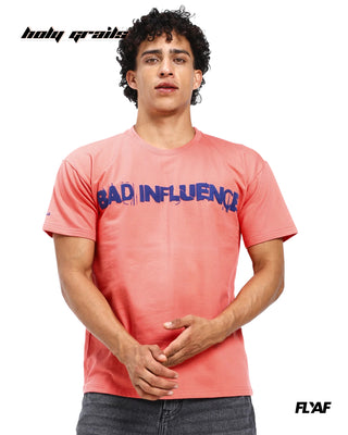 Guy in Street Style 'Bad Influence' Peach 240 GSM 100% Cotton Puff Printed Oversize Tee HG x FLYAF - Front