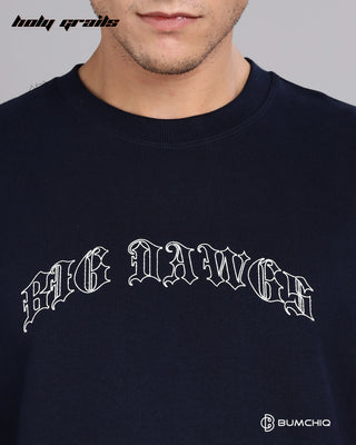 Guy in Street Style 'Big Dawgs' Black 240 GSM 100% Terry Cotton Screen Printed Oversize Graphic Tee HG x Bumchiq - Front Close Up