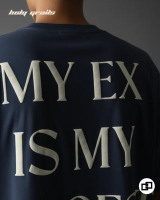 Guy in Street Style 'Biggest Fan' Blue 240 GSM 100% Cotton Puff Printed Oversize Tee HG x Grey Hound - Back Close Up