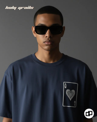 Guy in Street Style 'Biggest Fan' Blue 240 GSM 100% Cotton Puff Printed Oversize Tee HG x Grey Hound - Front Close Up