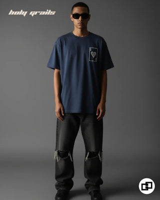 Guy in Street Style 'Biggest Fan' Blue 240 GSM 100% Cotton Puff Printed Oversize Tee HG x Grey Hound - Front Full