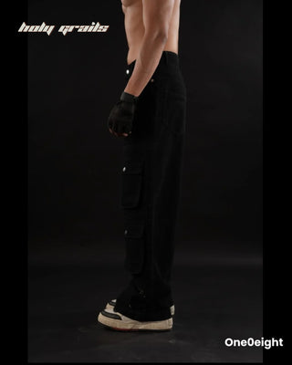 Guy in Street Style 'Blackout X-12' Black Multi Pocketed Utility Cargo Pants HG x One0eight - Side