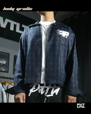 Guy in Street Style 'Blaze Grid Zip Up' Navy Grid-Check Zipper Jacket HG x Pvt Ltd - Front