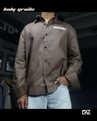 Guy in Street Style 'Brown' 135 GSM 80% Cotton 20% Linen Boxy Fit Shirt HG x Pvt Ltd - Front