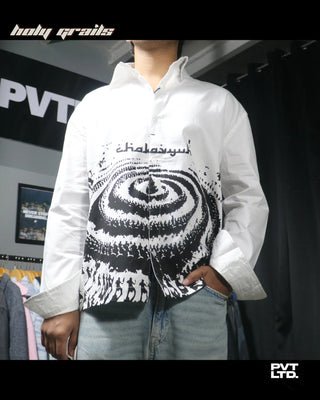 Guy in Street Style 'Chakravyuh 2.0' White 100% Cotton Boxy Fit Full Sleeve Shirt HG x Pvt Ltd - Front