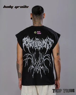 Guy in Street Style 'Charlie’s' Tribe Black 220 GSM Cotton Oversize Reflective Vest HG x Trip Tribe - Back