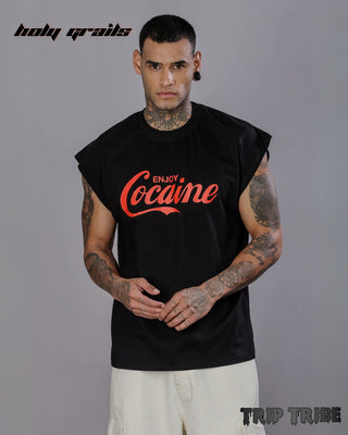 Guy in Street Style 'Charlie’s' Tribe Black 220 GSM Cotton Oversize Reflective Vest HG x Trip Tribe - Front