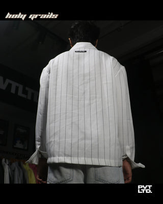 Guy in Street Style 'Classic Pin Striped' White Unisex Cotton blend with satin Finish Full Sleeve Shirt HG x Pvt Ltd - Back