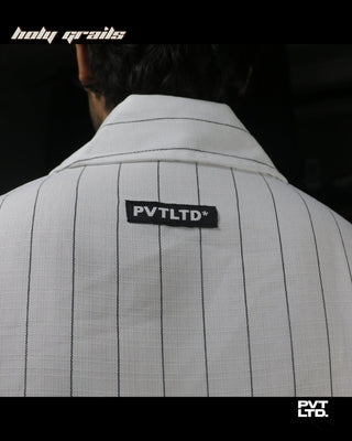 Guy in Street Style 'Classic Pin Striped' White Unisex Cotton blend with satin Finish Full Sleeve Shirt HG x Pvt Ltd - Back Close Up