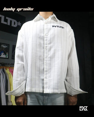 Guy in Street Style 'Classic Pin Striped' White Unisex Cotton blend with satin Finish Full Sleeve Shirt HG x Pvt Ltd - Front
