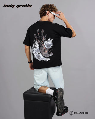 Guy in Street Style 'Deer' Black 240 GSM 100% Terry Cotton Screen Printed Oversize Graphic Tee HG x Bumchiq - Back Full Sitting