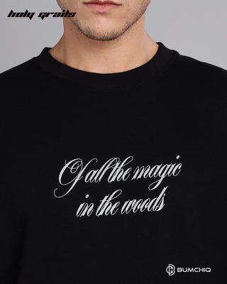 Guy in Street Style 'Deer' Black 240 GSM 100% Terry Cotton Screen Printed Oversize Graphic Tee HG x Bumchiq - Front Close Up