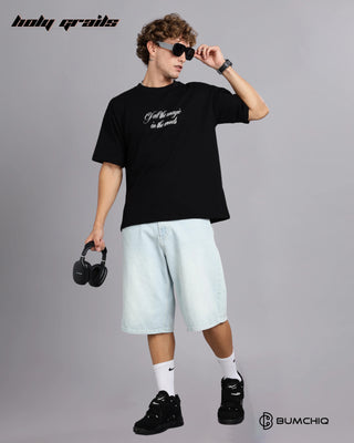 Guy in Street Style 'Deer' Black 240 GSM 100% Terry Cotton Screen Printed Oversize Graphic Tee HG x Bumchiq - Front Full