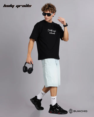 Guy in Street Style 'Deer' Black 240 GSM 100% Terry Cotton Screen Printed Oversize Graphic Tee HG x Bumchiq - Front Side Full