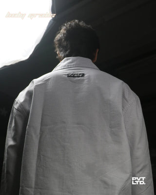 Guy in Street Style 'Delusional' Grey Checkered Cotton Printed Boxy Fit Shirt HG x Pvt Ltd - Back Close