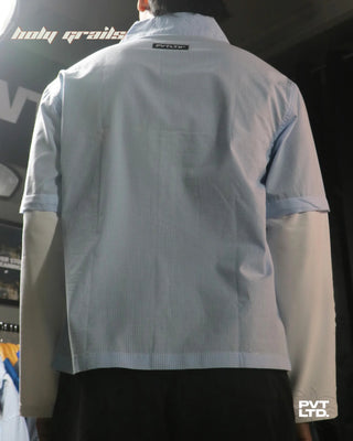 Guy in Street Style 'Doctor Sleeved' Blue Printed Relaxed Fit Shirt HG x Pvt Ltd - Back