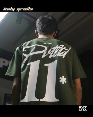 Guy in Street Style 'Don' Green Cotton Graphic Oversize Tee HG x Pvt Ltd - Back