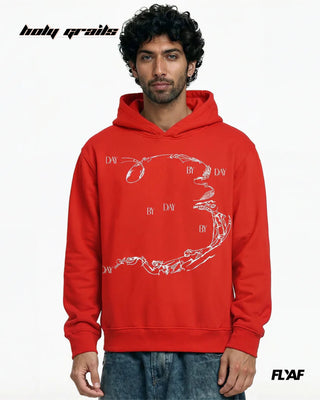 Guy in Street Style 'Enigma Gaze' Red 360 GSM 100% Cotton Graphic Patch Printed Oversize Hoodie HG x FLYAF - Front