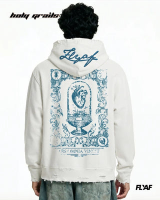 Guy in Street Style 'Ethereal Edge' White 360 GSM 100% Cotton Screen Print & Puff Embroidery Oversize Hoodie HG x FLYAF - Back 1