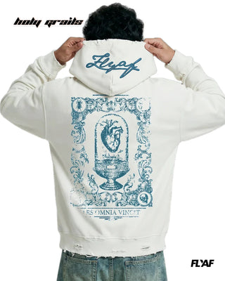 Guy in Street Style 'Ethereal Edge' White 360 GSM 100% Cotton Screen Print & Puff Embroidery Oversize Hoodie HG x FLYAF - Back 2