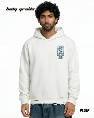 Guy in Street Style 'Ethereal Edge' White 360 GSM 100% Cotton Screen Print & Puff Embroidery Oversize Hoodie HG x FLYAF - Front