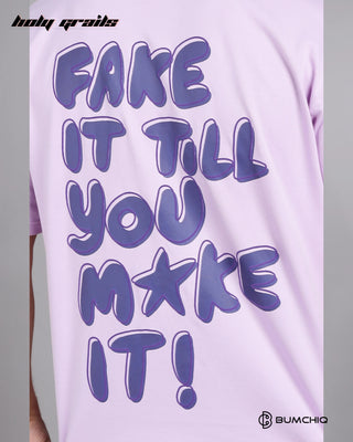 Guy in Street Style 'Fake Make' Pink 240 GSM 100% Terry Cotton Screen Printed Oversize Graphic Tee HG x Bumchiq - Back Print Close Up