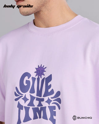 Guy in Street Style 'Fake Make' Pink 240 GSM 100% Terry Cotton Screen Printed Oversize Graphic Tee HG x Bumchiq - Front Close Up