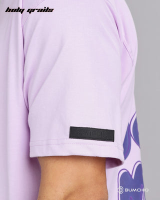 Guy in Street Style 'Fake Make' Pink 240 GSM 100% Terry Cotton Screen Printed Oversize Graphic Tee HG x Bumchiq - Sleeve Close Up