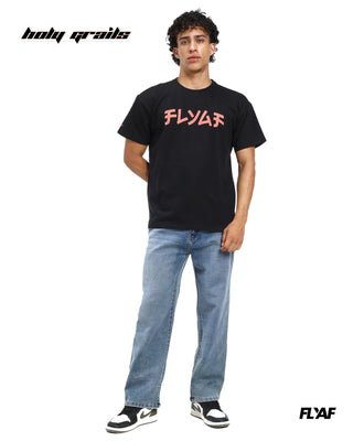 Guy in Street Style 'Fearless Dragon' Black 240 GSM 100% Cotton Puff Printed Oversize Tee HG x FLYAF - Front Full