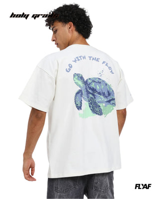 Guy in Street Style 'Go With The Flow' White 240 GSM 100% Cotton Puff Printed Oversize Tee HG x FLYAF - Back