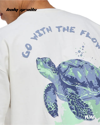 Guy in Street Style 'Go With The Flow' White 240 GSM 100% Cotton Puff Printed Oversize Tee HG x FLYAF - Back Close