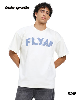 Guy in Street Style 'Go With The Flow' White 240 GSM 100% Cotton Puff Printed Oversize Tee HG x FLYAF - Front