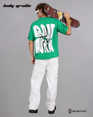Guy in Street Style 'Goat Aura' Green 240 GSM 100% Terry Cotton Screen Painted Oversize Graphic Tee HG x Bumchiq - Back Full