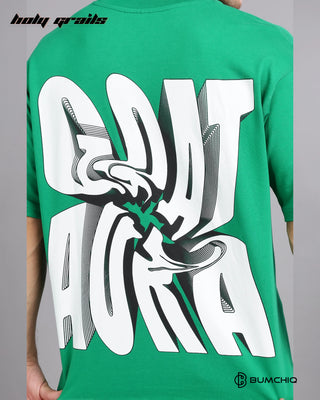 Guy in Street Style 'Goat Aura' Green 240 GSM 100% Terry Cotton Screen Painted Oversize Graphic Tee HG x Bumchiq - Back Print Close Up