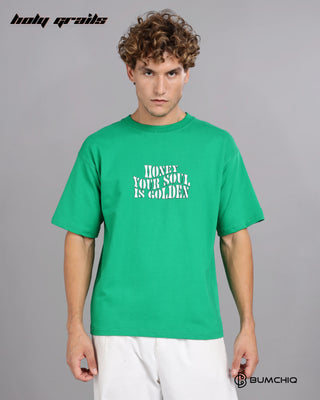 Guy in Street Style 'Goat Aura' Green 240 GSM 100% Terry Cotton Screen Painted Oversize Graphic Tee HG x Bumchiq - Front