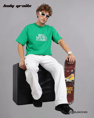 Guy in Street Style 'Goat Aura' Green 240 GSM 100% Terry Cotton Screen Painted Oversize Graphic Tee HG x Bumchiq - Front Full Sitting