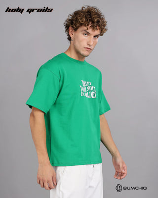 Guy in Street Style 'Goat Aura' Green 240 GSM 100% Terry Cotton Screen Painted Oversize Graphic Tee HG x Bumchiq - Side 2