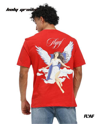 Guy in Street Style 'God Sent' Red 240 GSM 100% Cotton Puff Printed Oversize Tee HG x FLYAF - Back