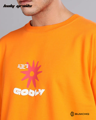 Guy in Street Style 'God's Got This' Orange 240 GSM 100% Terry Cotton Screen Printed Oversize Graphic Tee HG x Bumchiq - Front Close Up