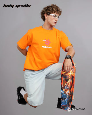 Guy in Street Style 'God's Got This' Orange 240 GSM 100% Terry Cotton Screen Printed Oversize Graphic Tee HG x Bumchiq - Front Full Sitting