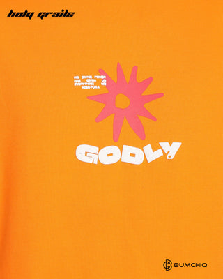 Guy in Street Style 'God's Got This' Orange 240 GSM 100% Terry Cotton Screen Printed Oversize Graphic Tee HG x Bumchiq - Front Print Close Up