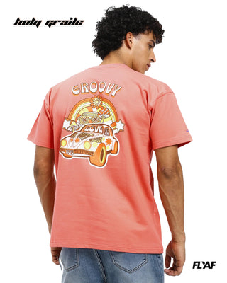 Guy in Street Style 'Groovy' Peach 240 GSM 100% Cotton Puff Printed Oversize Tee HG x FLYAF - Back